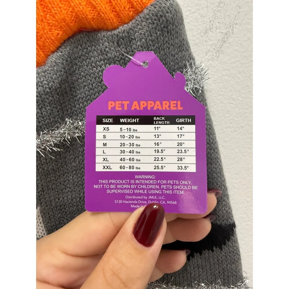 Barkwood Manor Halloween Dog Sweater XL Grey Orange Ghost Pumpkin Knit